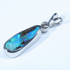 Australian Boulder Opal and Diamond Silver Pendant with Silver Chain (15mm x 5.5mm)  Code - Y272