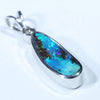 Australian Boulder Opal and Diamond Silver Pendant with Silver Chain (15mm x 5.5mm)  Code - Y272