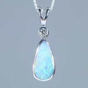 Natural Australian Solid Queensland Boulder Opal Silver and Diamond Pendant