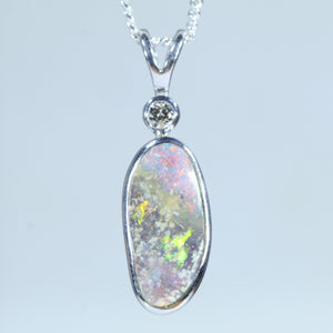 Natural Australian Boulder Opal Silver and Diamond Pendant