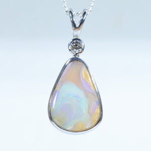 Natural Australian Boulder Opal Silver and Diamond Pendant