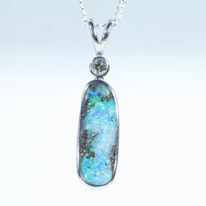 Natural Australian Boulder Opal Solver and Diamond Pendant