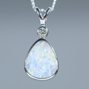Natural Australian Queensland Boulder Opal Silver and Diamond Pendant