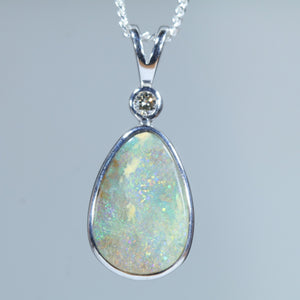 Natural Australian Queensland Boulder Opal Silver and Diamond Pendant