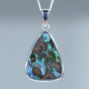Natural Australian Boulder Opal Silver Pendant