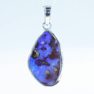Natural Australian Solid Queensland Boulder Opal Silver Pendant