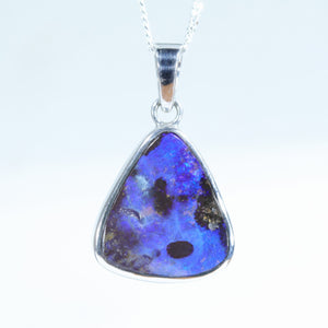 Natural Australian Queensland Boulder Opal Silver Pendant