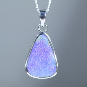 Natural Australian Solid Queensland Boulder Opal Silver Pendant