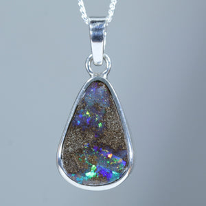 Natural Australian Boulder Opal Silver Pendant