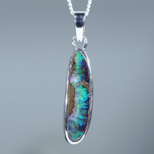 Natural Australian Solid Queensland Boulder Opal Silver Pendant