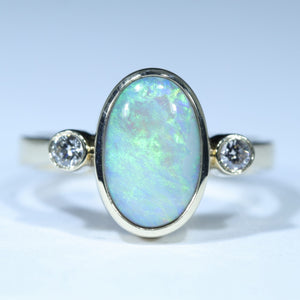 Natural Australian Lighting Ridge Opal Gold and Diamond Ring