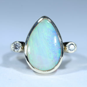 Natural Australian Boulder Opal Gold and Diamond Ring