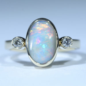 Natural Australian Boulder Opal Gold and Diamond Ring