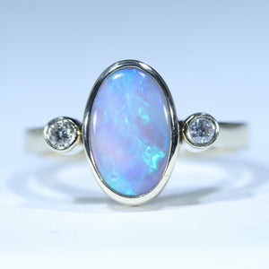Natural Australian Solid Lightning Ridge Opal Gold and Diamond Ring