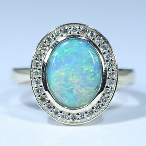 Natural Australian Lightning Ridge Opal Gold Ring with Diamonds