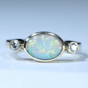 Natural Australian Solid Coober Pedy Crystal Opal Gold and Diamond Ring