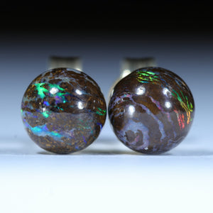 Natural Australian Opal Matrix Gold Ball Stud Earrings