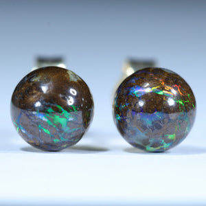 Natural Australian Opal Matrix Gold Ball Stud Earrings