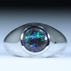 Natural Australian Boulder Opal Matrix Silver Men's Ring