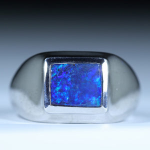 Natural Australian Solid Boulder Opal Silver Men's Ring