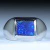 Natural Australian Solid Boulder Opal Silver Men's Ring