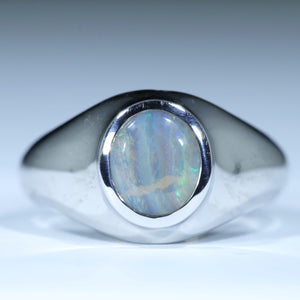 Natural Australian Boulder Opal Silver Men's Ring