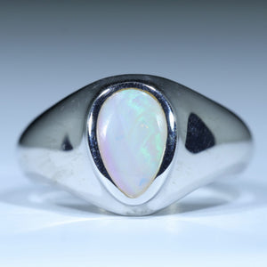 Natural Australian Crystal Opal Silver Men's Ring