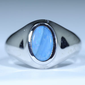 Natural Australian Boulder Opal Silver Men's Ring