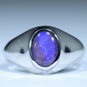 Natural Australian Boulder Opal Silver Men's Ring