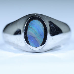 Natural Australian Boulder Opal Silver Men's Ring