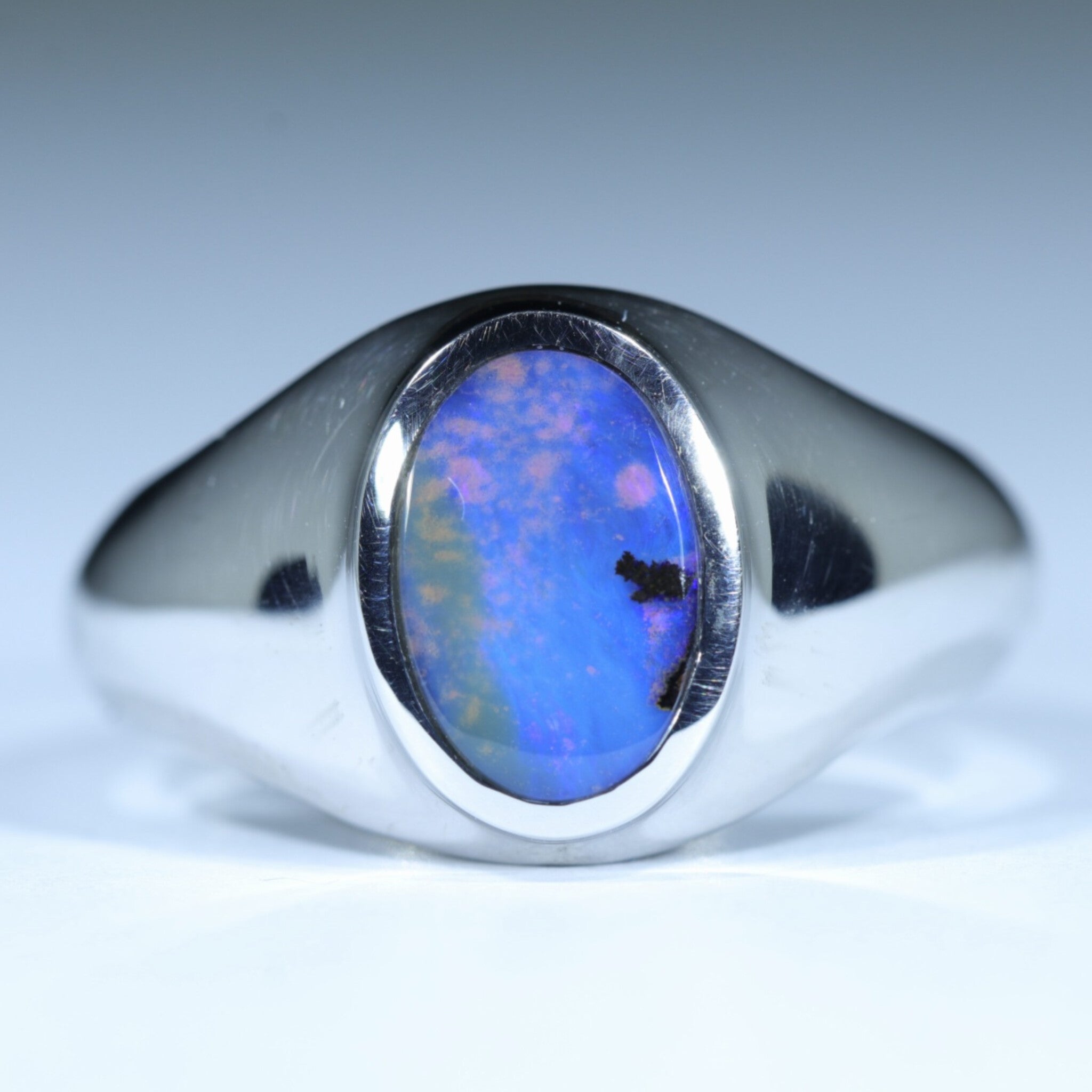 Natural Boulder Opal Mens Silver Ring - Size 10.75 Code - MR56