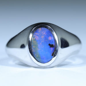 Natural Australian Solid Boulder Opal Silver Men's Ring