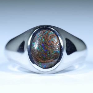 Natural Australian Boulder Opal Metrix Silver Men's Ring