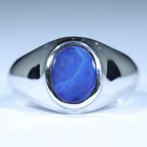 Natural Australian Boulder Opal Silver Men's Ring