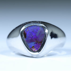 Natural Australian Boulder Opal Silver Men's Ring
