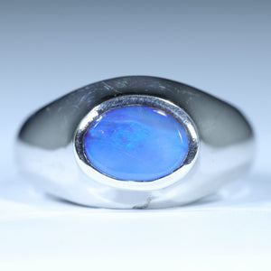 Natural Australian Boulder Opal Silver Men's Ring