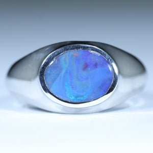 Natural Australian Boulder Opal Silver Men's Ring