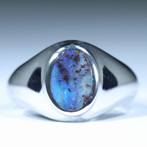 Natural Australian Boulder Opal Silver Men's Ring