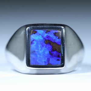 Natural Australian Boulder Opal Silver Men's Ring