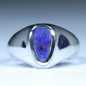 Natural Australian Boulder Opal Silver Men's Ring