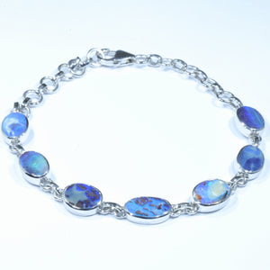 Natural Australian Boulder Opal Silver Bracelet