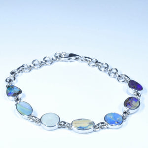 Natural Australian Boulder Opal Silver Bracelet