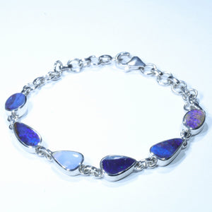 Natural Australian Boulder Opal Silver Bracelet 