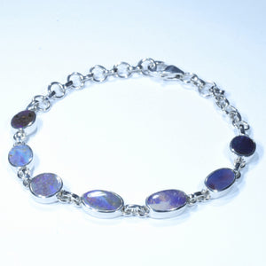 Natural Australian Boulder Opal Silver Bracelet