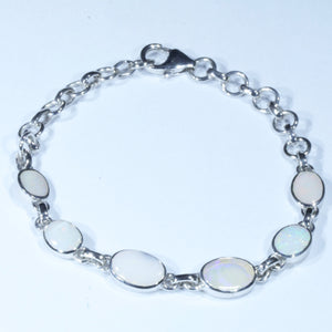 Natural Australian Coober Pedy White Opal Silver Bracelet