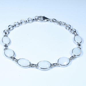 Natural Australian White Opal Silver Bracelet