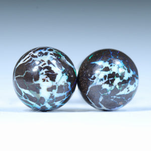 Natural Australian Boulder Opal Matrix Silver Stud Earrings