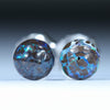 Natural Australian Boulder Opal Matrix Silver Ball Stud Earrings