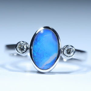 Natural Australian White Gold Boulder Opal and Diamond Ring