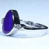 14k White Gold - Solid Queensland Boulder Opal - Natural Diamonds